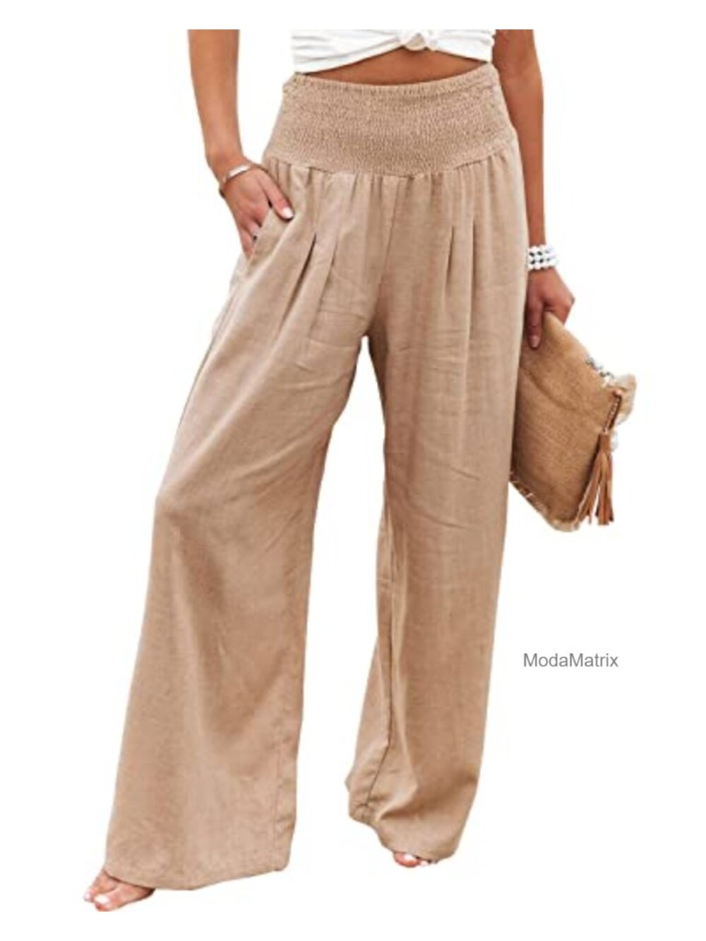 High Waisted Cotton Linen Palazzo Pants Wide Leg Lounge Pants with Pockets